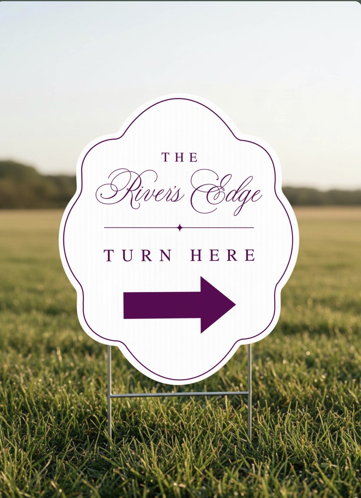 The River's Edge Turn Here lawn sign